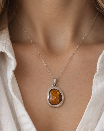 Nowoczesny Naszyjnik z Bursztynem Naturalnym w Kształcie Owalnym, Srebro 925, Amber Charm