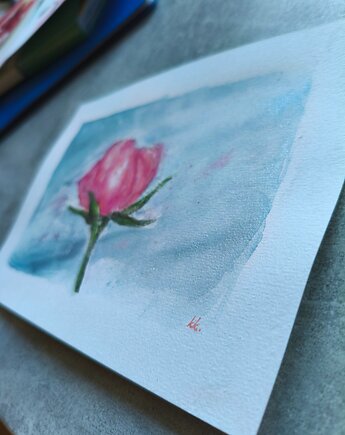 Akwarele ZIMA Miesiące Krajobraz Rośliny obraz róża walentynki śnieg, kkjustpaint Karolina Kamińska