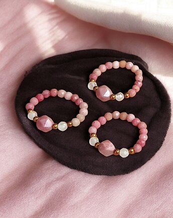 MIŁOŚĆ : pierścionek : rodonit, kryształ górski,hematyt, kaktusia