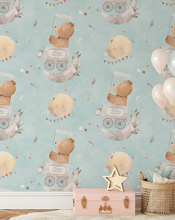 Tapeta Retro-wyścig misie na turkusie, Make My Wall 