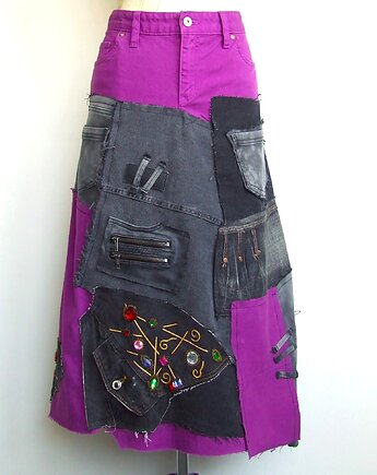 Długa patchworkowa spódnica jeans r.42, AnitaPalmerArt