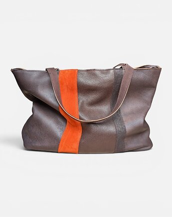 Shoper bag brązowa torba z pomarańczem, Łagoda