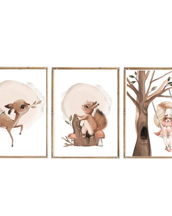 Zestaw 3 plakatów obrazków  Forest Story A3 PZ, Bajkowe Wnetrza