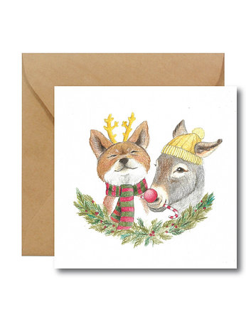 LIS I OSIOŁ - kartka świąteczna, HI LITTLE