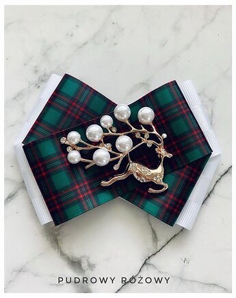 Brosza z Reniferem, kryształkami i perłami New, Pudrowy Różowy