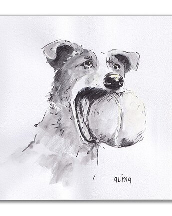 Jack Russel terier. Tenis. Grafika ręcznie malowana, Galeria Alma