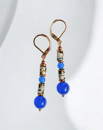 JASPER collection : kolczyki dłuższe 5cm : jaspis & jadeit niebieski, kaktusia