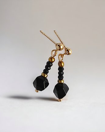 Kolczyki GLAM : onyks, lawa, jadeit, hematyt : czarno - złote delikatne, kaktusia