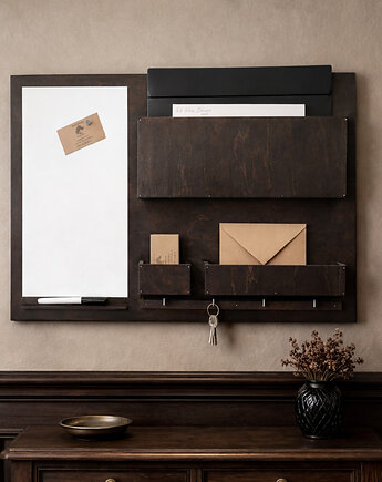 Organizer do biura, gabinetu, tablica magnetyczna, ciemny brąz, Silva Drewniane Dekoracje