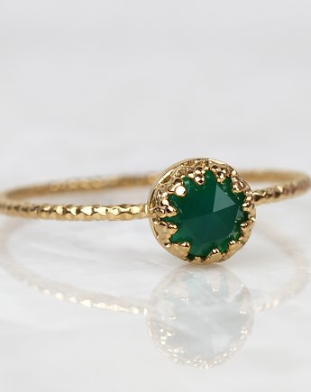 Złoty pierścionek Petite z agatem zielonym w stylu Vintage, Blooming Stones