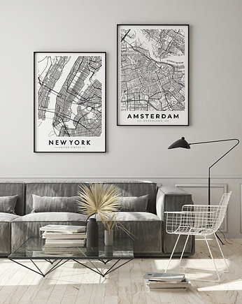 Zestaw plakatów -  mapy NYC i Amsterdam, HOG STUDIO