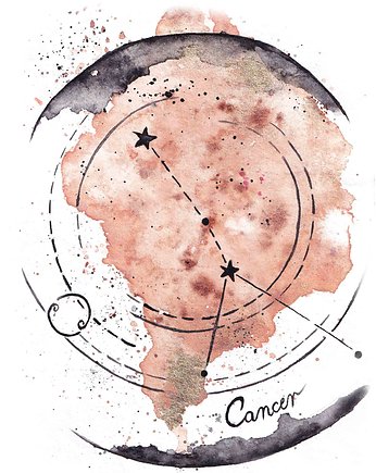 Plakat CANCER  Gwiazdozbiór Raka Znak Zodiaku Rak akwarela wydruk artystyczny, My Moment