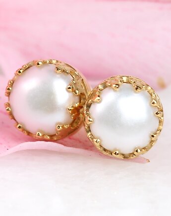 Kolczyki złote sztyfty Vintage z perłami, Blooming Stones