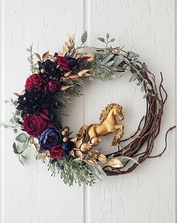 Elegancki wieniec ze złotym koniem (26cm), Lola White