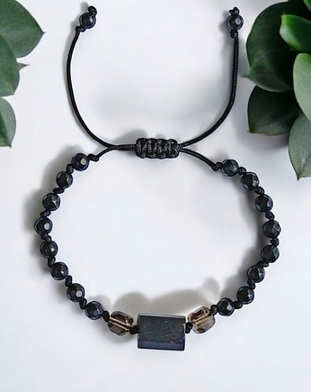 Ochronna bransoletka - czarny turmalin, kwarc dymny, onyks mat, kaktusia