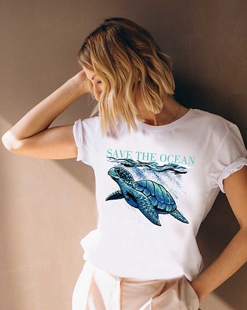 Koszulka  oversize z nadrukiem Save the ocean, ART ORGANIC