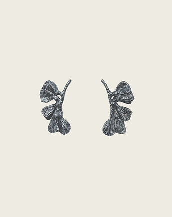 Kolczyki srebrne gałązki grafitowe- Gingko, KOS jewellery