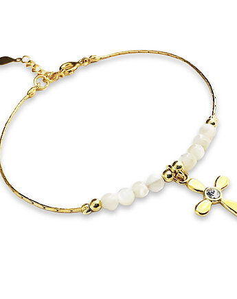 Bransoletka na komunię z literką i krzyżykiem-  prezent  KOMUNIA, Anemon Atelier