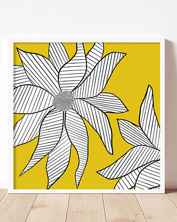 Plakat z kwiatami, biało-żółty, Dekorando