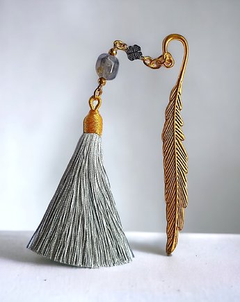 Zakładka PREMIUM : z koniczynką : szarość i złoto, kaktusia