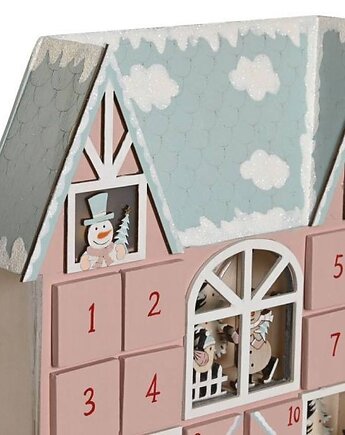 Kalendarz adwentowy LED 34,5x26x7 cm VILLETTA z niebieskim dachem, MIA home