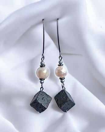 UNIKATOWE kolczyki: perły i lawa II, kaktusia