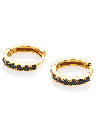 Kolczyki "Black Belle" małe koła z cyrkoniami 9mm - srebro 925 pozłacane, Coccola JEWELLERY