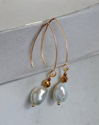 Srebrne perły - kolczyki na długich biglach, kaktusia