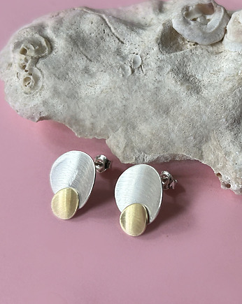 Kolczyki PLATES G, srebro 925, 24K złoto, Friedman Jewelry