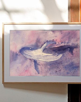 Akwarela Wieloryb oryginalny obraz 300g 23x30 cm, Kwitnace