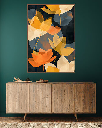 Liście magnolii - Plakat, druk - Chiński Orient, Harmonia Zen, Wabi Sabi #88, Black Sapphire Art