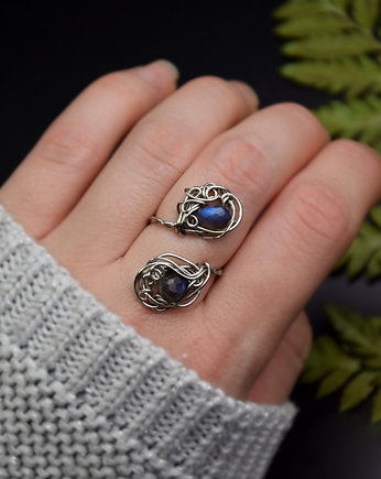Pierścionek regulowany labradoryt wire wrapping, Agata Rozanska
