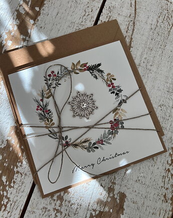 Stylowa ręcznie robiona kartka świąteczna Merry Christmas card, sorte