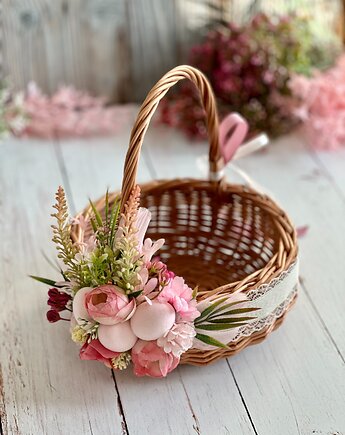 Koszyk na Wielkanoc, koszyczek wiklinowy z dekoracją, kosz na święconkę, Rosa