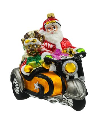 Bombka choinkowa: Wielki Święty Mikołaj na motocyklu z reniferem, Syn Bombkarza