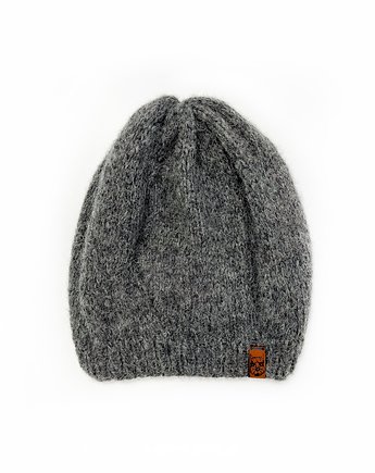 Ciemnoszara czapka beretowa z alpaki poszerzana, Holy Alpaca Knit