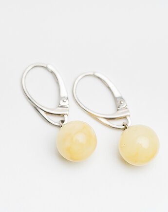 ZAMOWIENIE Kolczyki kule wiszące bursztyn bałtycki mleczny mat