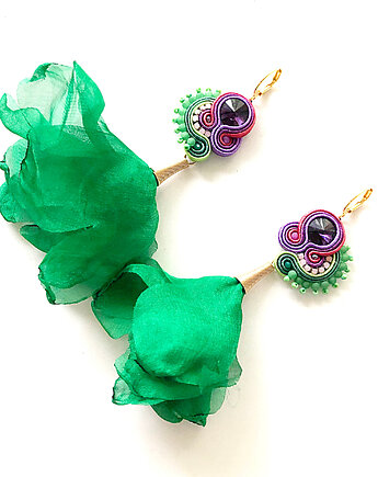 Sutaszowe kolczyki GREEN&VIOLET z kwiatami, Sylwia Żak