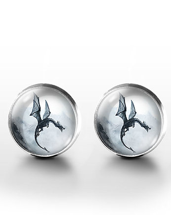 Kolczyki sztyfty - Czarny smok - grafika, yenoo