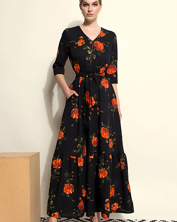 Czarna sukienka maxi w róże, Kasia Miciak design