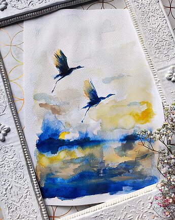 Akwarela żurawie, Wiktoria Borys Art