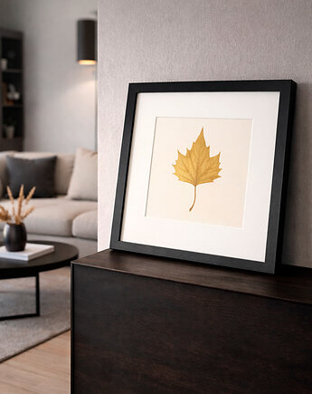 Złoty Liść Platan Klonolistny. Autorski Dekor Botaniczny. Obraz 25x25cm, Kuźnia Obrazów