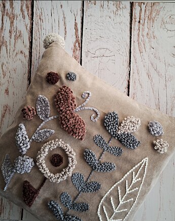 Poduszka dekoracyjna kwiaty boho punch needle, PUCHAKI