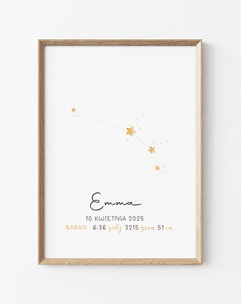 Personalizowana metryczka z gwiazdozbiorem i znakiem zodiaku, Lalenaroom