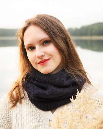Cienki granatowy komin tuba z wełny alpaki, Holy Alpaca Knit