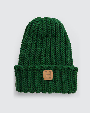 Czapka beanie z wełny merynosa zielony, HisOutfit