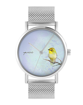 Zegarek - Żółty ptaszek - bransoleta mesh, yenoo