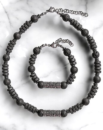 RAZEM TANIEJ! naszyjnik, bransoletka : lawa i stal szlachetna, kaktusia