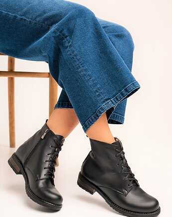 Botki skórzane - suwak + sznurówki (6555), BOSCCOLO