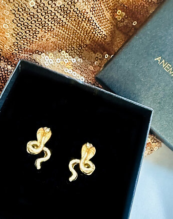 Srebrne pozłacane kolczyki węże,  sztyfty z wężami, kobra, Anemon Atelier